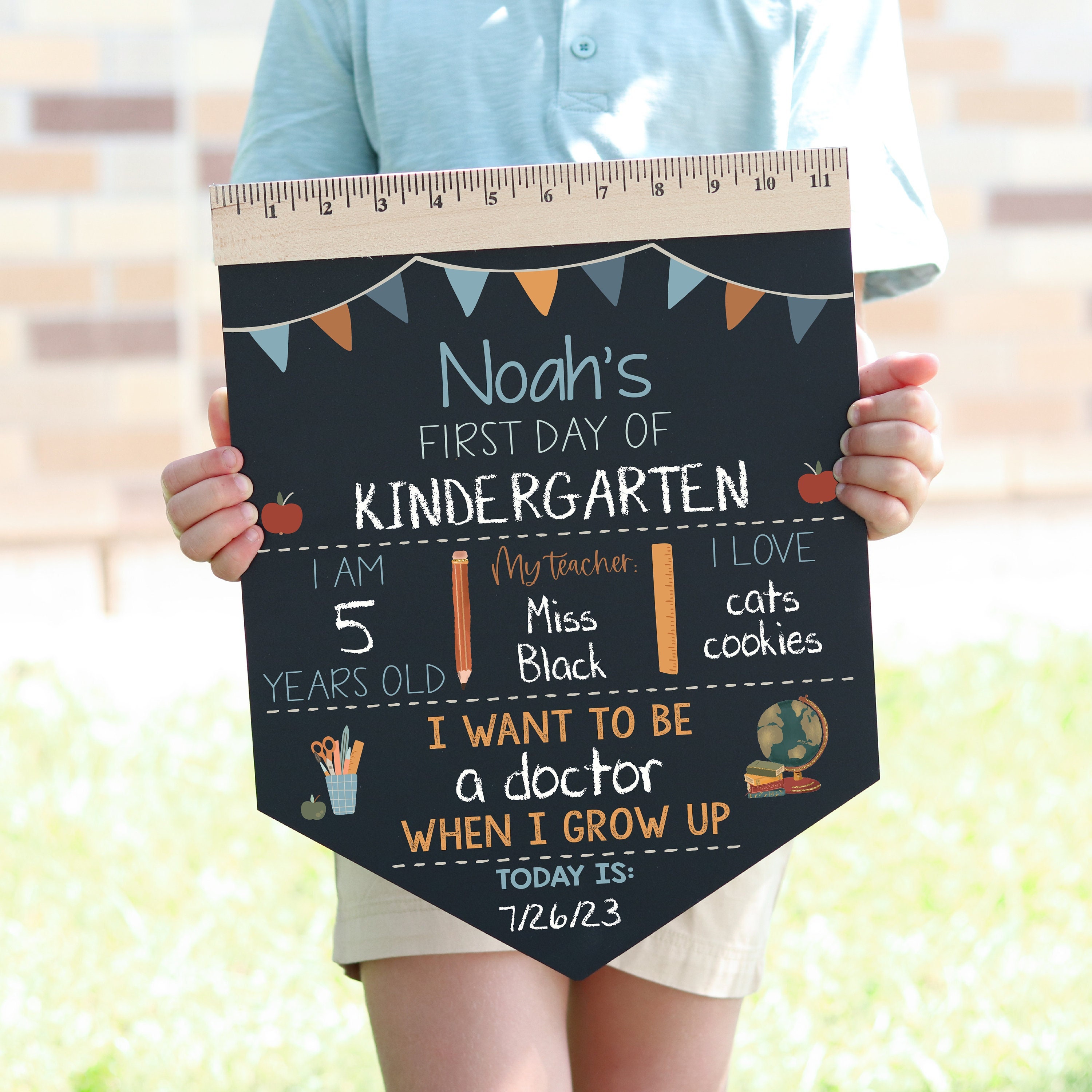 First Day of School Sign, Back to School Chalkboard, Reusable 1st Day Board, Last Day, Kindergarten, First Grade, Preschool, Ruler, BloomOwl