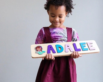 Mermaid Name Puzzle, Mermaid Birthday, Personalized Easter Gifts for Girl, Wood Toys, Custom Name Puzzle, New Baby Gift