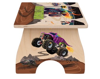 Monster Truck Step Stool for Kids, Toddler Step Stool, Wooden