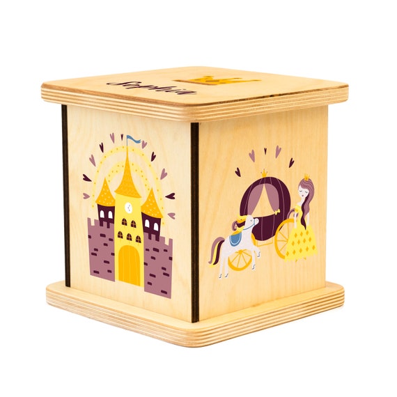 Mermaid Piggy Bank For Girls - Wooden Coin Bank With DIY Alphabet Stickers, Blue Purple Rainbow