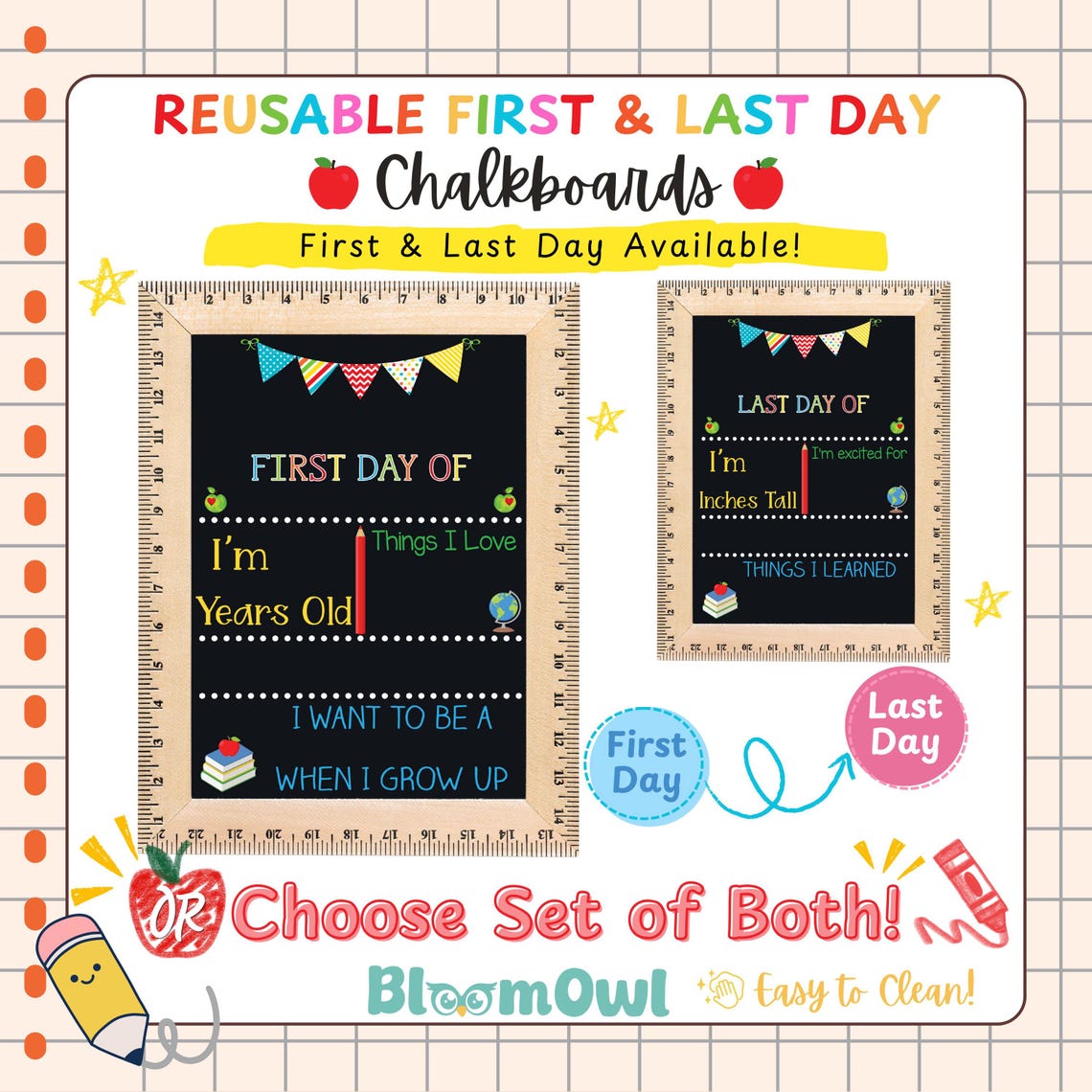 Last Day of School Chalkboard, Reusable Last Day of School Sign With ...