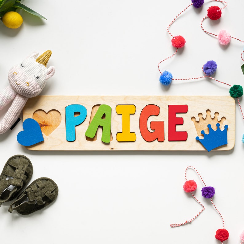 Name Puzzle, Easter Gifts for Kids, Name Puzzle with Shapes, Personalized Gift, Name Puzzle Baby, Wooden Toy, First Birthday Gift image 4