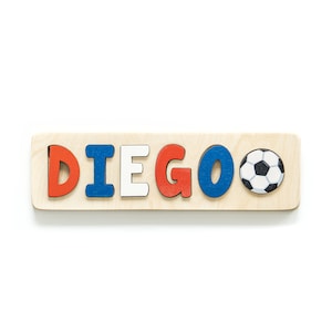 Soccer Puzzle for Toddler, Personalized Easter Gift for Kids, Custom Name Puzzle, Sports Theme Nursery, Wood Toy, Custom Name Puzzle