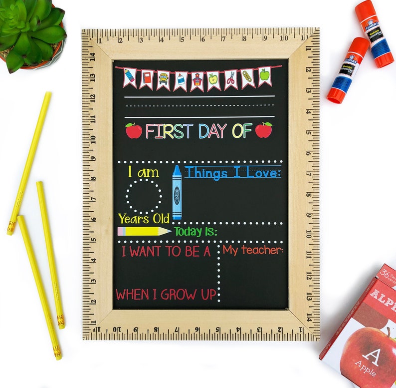 First Day of School Sign, First Day of Kindergarten Sign, 1st Day of Preschool, Back to School Chalkboard, Reusable, First and Last Day Sign image 2