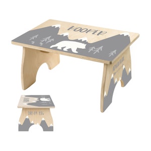 Woodland Step Stool for Kids, Toddler Step Stool, Easter Gift for Kids, Personalized Wooden Stool, Bear Mountain Kids Furniture, Bathroom