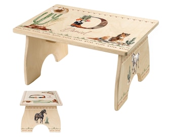 Taburete infantil con diseño de caballo, taburete personalizado para niños, taburete con diseño de bosque, regalo para niños pequeños, regalo de Pascua, decoración rústica para guardería.