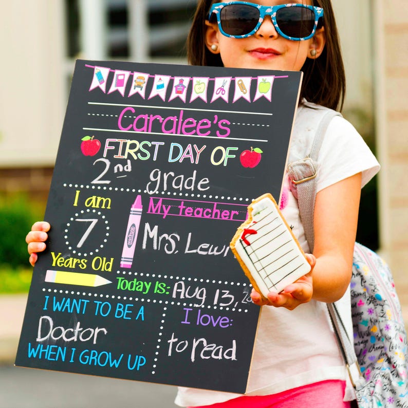 First Day of School Sign, 1st Day of School Sign for Girl or Boy, Kindergarten, Preschool, Back to School Chalkboard, Last Day School Sign image 3