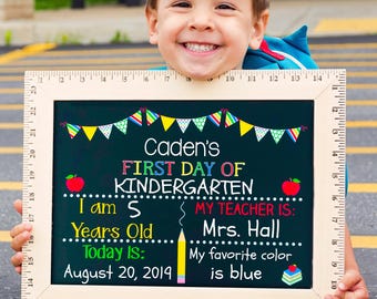 First Day of School Chalkboard, Reusable First Day of School Sign with Ruler Frame, Photo Prop