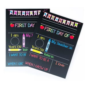 First Day of School Sign, 1st Day of School Sign for Girl or Boy, Kindergarten, Preschool, Back to School Chalkboard, Last Day School Sign image 1