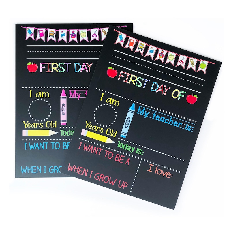 First Day of School Sign, 1st Day of School Sign for Girl or Boy, Kindergarten, Preschool, Back to School Chalkboard, Last Day School Sign image 1