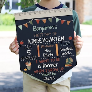 First Day of School Sign, Back to School Chalkboard, Reusable 1st Day Board, Last Day, Kindergarten, First Grade, Preschool, Ruler, BloomOwl 画像 2