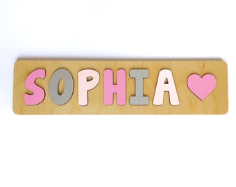 Name Puzzle with Heart, Valentine's Day Gift, Pink Nursery, Personalized Gifts for Kids, Girls Birthday Gift, Custom Name Puzzle.