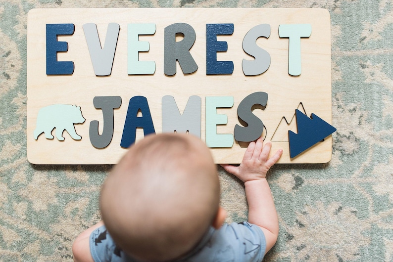 Wooden Name Puzzle, Baby Gift For Easter, First Birthday Gift, Educational Toy, Personalized Gift for Kids, Wood Toy, Woodland Nursey 画像 3