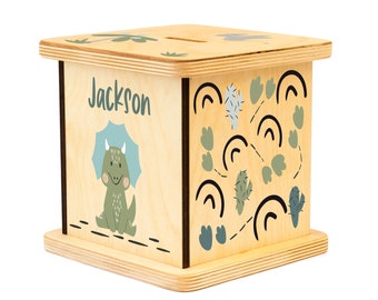 Dinosaur Piggy bank, Christmas Gifts for Boy, New Baby Gift, Coin Bank, Dinosaur Birthday, Wooden Money Box, Personalized Gift