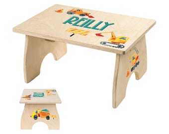 Toddler Step Stool, Construction Step Stool for Kids, Personalized Childrens Stool, Gift for Boy, Easter Gift for Kids, Bathroom Step Stool