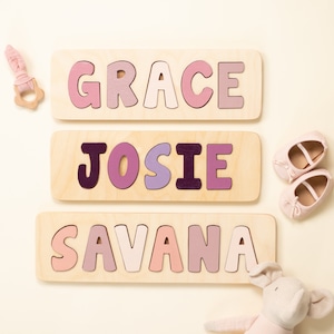 Wooden Name Puzzle, Valentine's Day Gift, Easter Gift, Personalized Gift for Girls, New Baby Gift, First Birthday, Custom Name Puzzle image 1