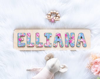 Floral Wooden Name Puzzle, Personalized Easter Gift for Girl, First Birthday, Second Birthday Gift, Toddler Gifts, Custom Name Puzzle