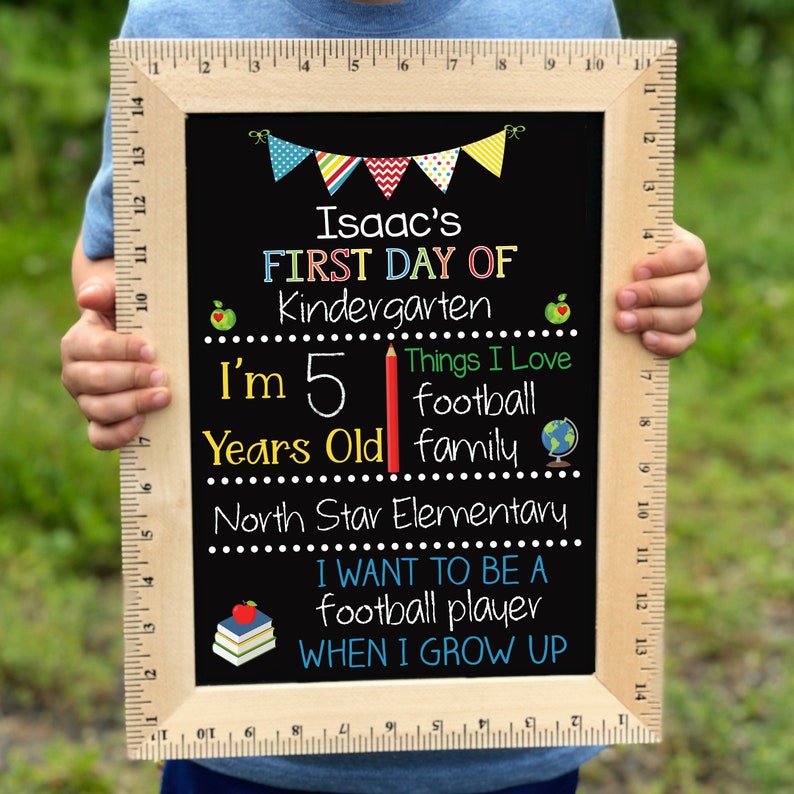 First Day of School Sign, First Day of Kindergarten, 1st Day of Preschool, Back to School Board, Reusable School Sign, Chalkboard image 3