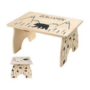 Toddler Step Stool, Woodland Step Stool for Kids, Easter Gift for Kids, Personalized Wooden Stool, Bear Mountain Kids Furniture, Bathroom