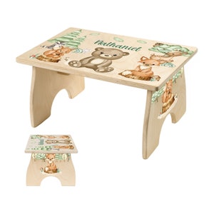 Woodland Toddler Step Stool, Step Stool for Girls, Easter Gift for Kids, First Birthday Gift, Personalized Kids Room Decor, Bathroom Stool