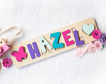 Name Puzzle, Easter Gifts for Kids, Name Puzzle with Shapes, Personalized Gift, Name Puzzle Baby, Wooden Toy, First Birthday Gift