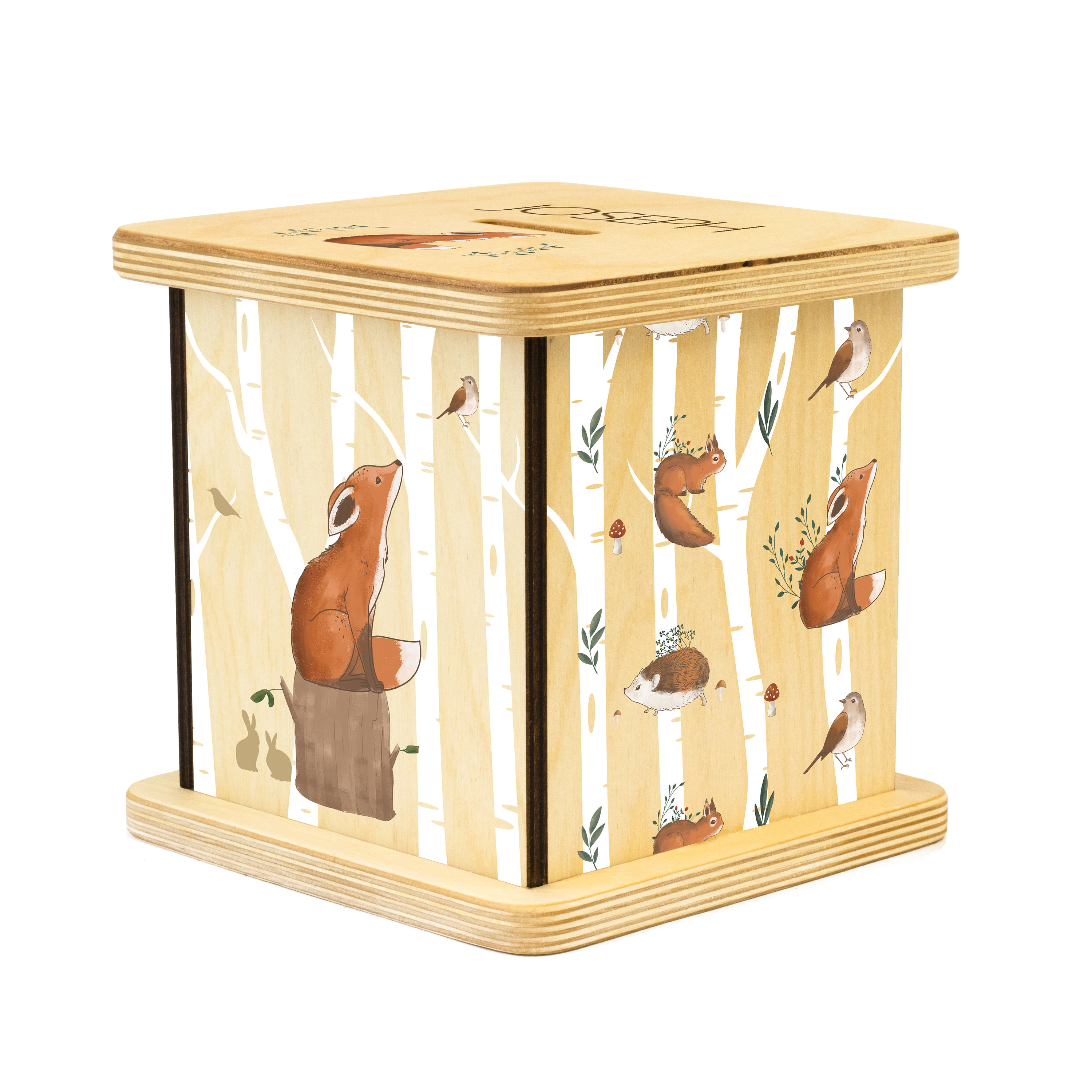 Fox Piggy Bank for Kids, Wooden Piggy Bank, Personalized Coin Bank