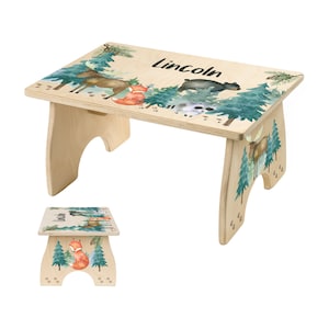 Woodland Toddler Step Stool, Step Stool for Kids, Personalized Step Stool with Name, Easter Gift for Kids, Bathroom Kitchen, Gift for Boy