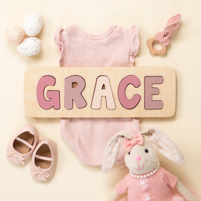 Wooden Name Puzzle, Valentine's Day Gift, Easter Gift, Personalized Gift for Girls, New Baby Gift, First Birthday, Custom Name Puzzle image 9