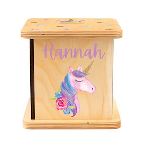Wooden Piggy Bank, Easter Gifts for Girl, Baby Girl Gift, Unicorn Birthday, Rainbow Decor, Coin Bank, Unicorn Nursery