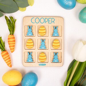 Easter Tic Tac Toe, Basket Fillers, Easter Gift for Kids, Basket Stuffers, Wooden Kids Game, Personalized Gift, Bunny, For Girls, For Boys image 4