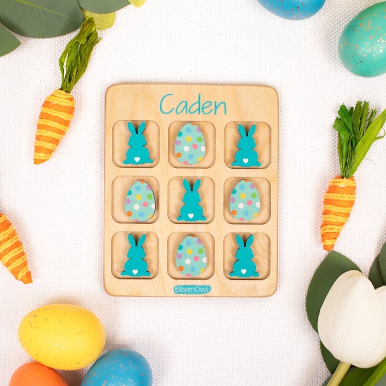 Easter Tic Tac Toe, Basket Fillers, Easter Gift for Kids, Basket Stuffers, Wooden Kids Game, Personalized Gift, Bunny, For Girls, For Boys image 9