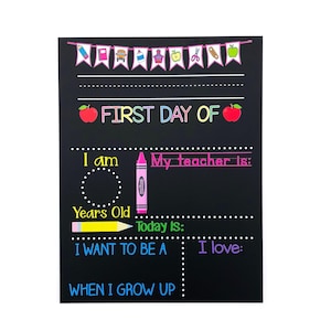 First Day of School Sign, 1st Day of School Sign for Girl or Boy, Kindergarten, Preschool, Back to School Chalkboard, Last Day School Sign image 9