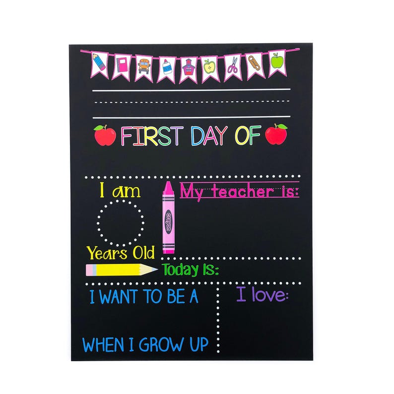 First Day of School Sign, 1st Day of School Sign for Girl or Boy, Kindergarten, Preschool, Back to School Chalkboard, Last Day School Sign image 9