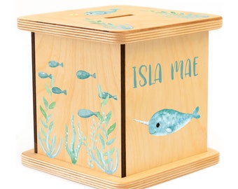 Sea Animals Piggy Bank, Under The Sea Nursery, Personalized Wooden Coin Bank, Kids Birthday Gift, Toddler Gift, Custom Name Bank for Kids