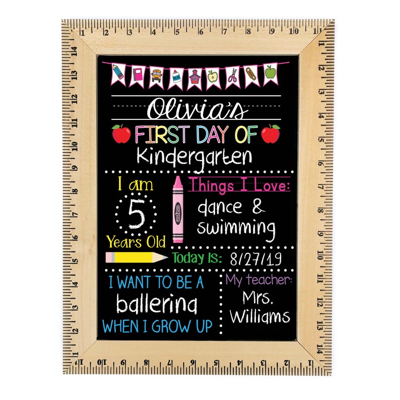 First Day of School Sign, First Day of Kindergarten Sign, 1st Day of Preschool, Back to School Chalkboard, Reusable, First and Last Day Sign Pink Crayon