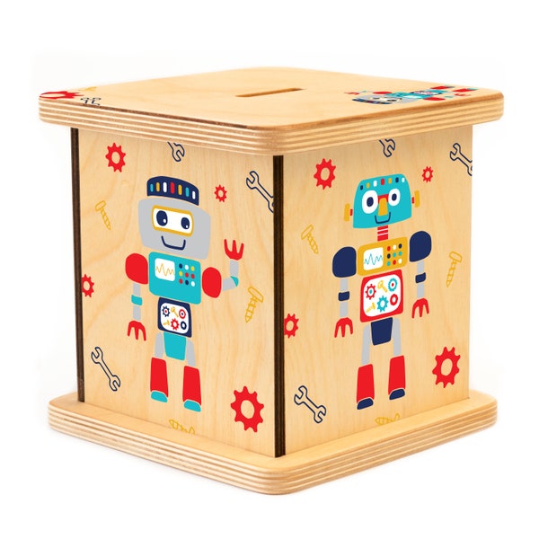 Robot Piggy Bank, Easter Gifts, Personalized Wooden Bank, First Birthday Gift, For Boys, Coin Bank, Money Box, Robot Birthday