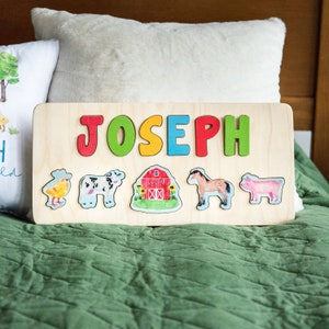 Farm Animal Wood Name Puzzle, Easter Gifts, Personalized Gift for Boys, Nursery Decor, Wood Toy, Farm Puzzle, Custom Name Puzzle