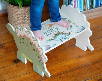 Dinosaur Toddler Step Stool, Easter Gift for Kids, Step Stool for Kids, Personalized Childrens Step Stool, Gift for Boy, Stool with Name