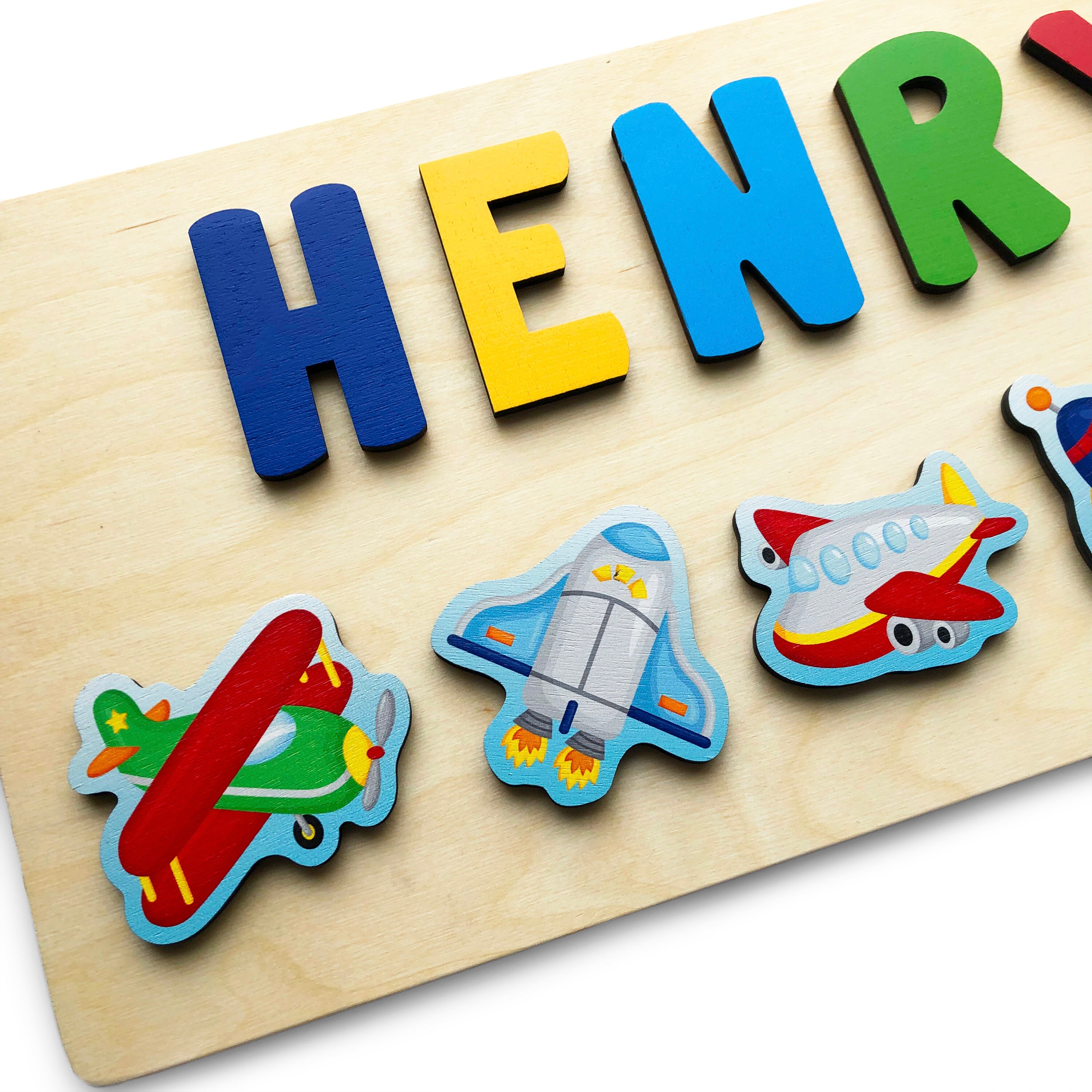 Wooden Name Puzzle for Toddler Gift for Kids Airplanes Etsy