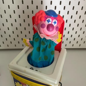 Vintage 1987 Mattel Jack in the Box Clown Speldosa Leksak – Fungerande Vev Pop-Up Leksak/ Möjligen Besatt/ Samlarleksak
