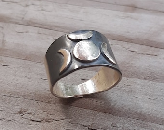 Triple Moon Goddess and Horned God Ring | Witch Jewelry | Witch Ring | Wiccan Pagan Goddess and God Jewelry | Gift for Witch | Witchcraft