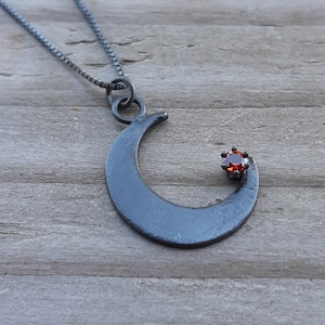 Dark Crescent Moon Goddess Necklace with Garnet | Hekate Witch Jewelry |  Goddess Necklace | Wiccan Pagan Goddess Jewelry | Gift for Witch