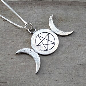 Triple Moon with Pentagram | Witch Jewelry | Triple Moon Goddess Necklace | Wiccan Pagan Goddess Jewelry | Triple Goddess Necklace