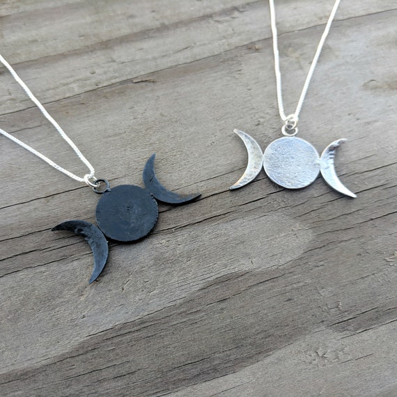 Dark & Light Triple Moon Goddess Necklace | Witch, Wiccan, and Pagan Goddess Jewelry | Gift for Witch