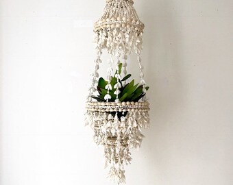 XLarge Shell Hanging Planter | Vintage Jungalow Cowrie Puka Shell Chandelier | Hanging Shell Plant Pot Plant Shell Display
