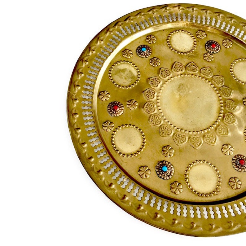 Vintage Large Moroccan Brass Serving Tray Intricate Arabic Etsy