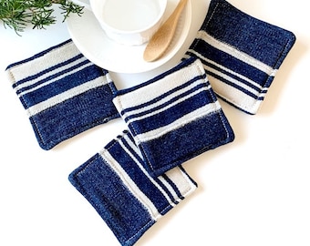 Indigo MudCloth Coasters Hygge Home Mud Cloth Drink Coasters 4 Neutral MudCloth Cocktail Coasters Party Hostess Gift | Authentic Mud Cloth