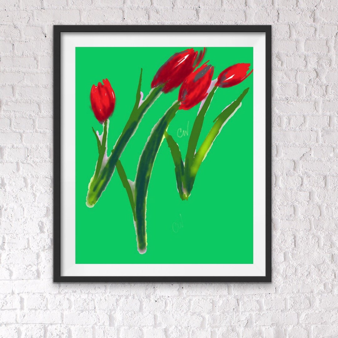 Red Tulips Green Digital Tulip Art Print Tulip Wall Art Etsy France