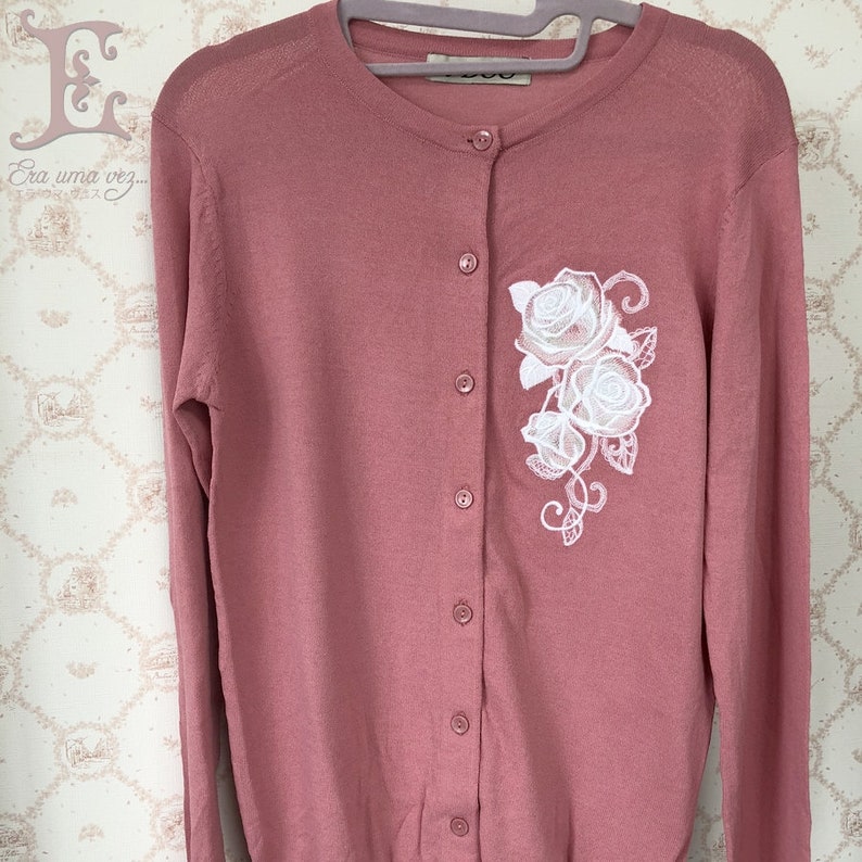 Embroidered long sleeve light cardigan Rose Pink