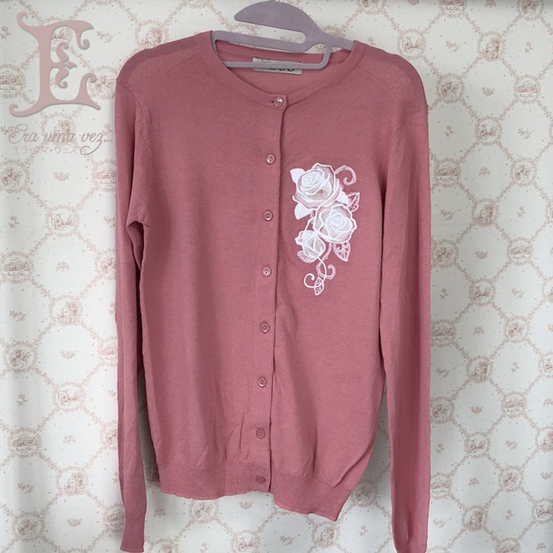 Embroidered long sleeve light cardigan Rose Pink